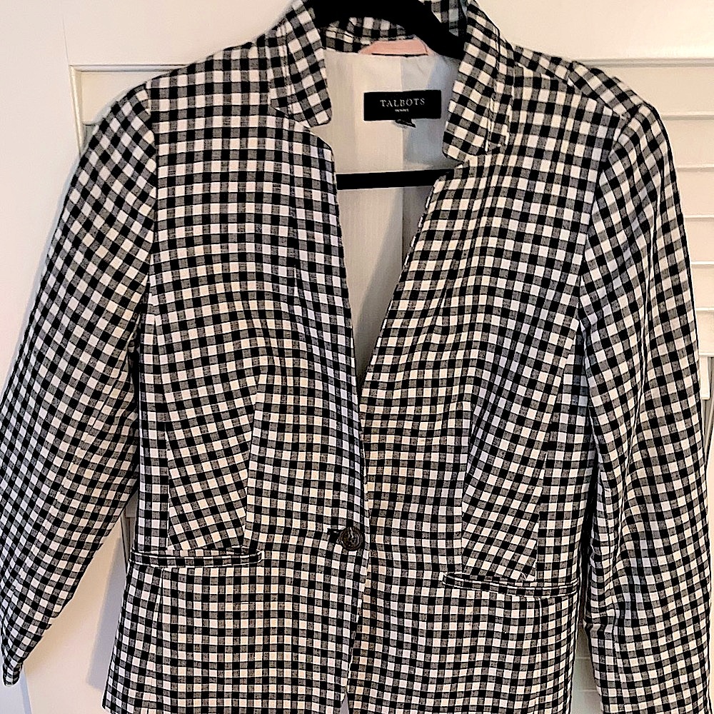 Talbots black gingham lined blazer 6P